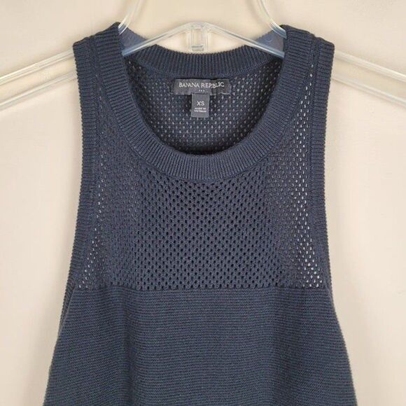 Banana Republic Size XS Mesh Knit Tank Top Cotton Crew Neck Sleeveless Black - Picture 4 of 8